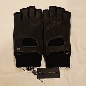BNWT JOHN VARVATOS BLACK LEATHER FINGERLESS GLOVES